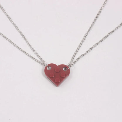 1 Piece Simple Style Heart Shape Alloy Plastic Patchwork Couple Pendant Necklace