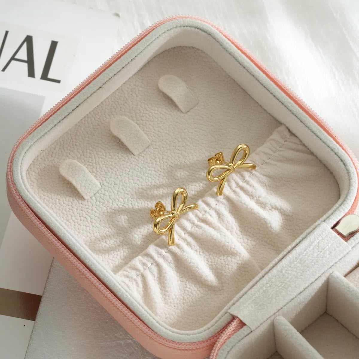 1 Piece Simple Style Heart Shape Bow Knot Plating 304 Stainless Steel 18K Gold Plated Ear Studs