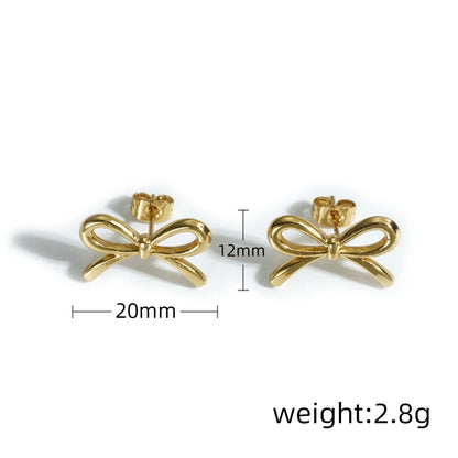 1 Piece Simple Style Heart Shape Bow Knot Plating 304 Stainless Steel 18K Gold Plated Ear Studs