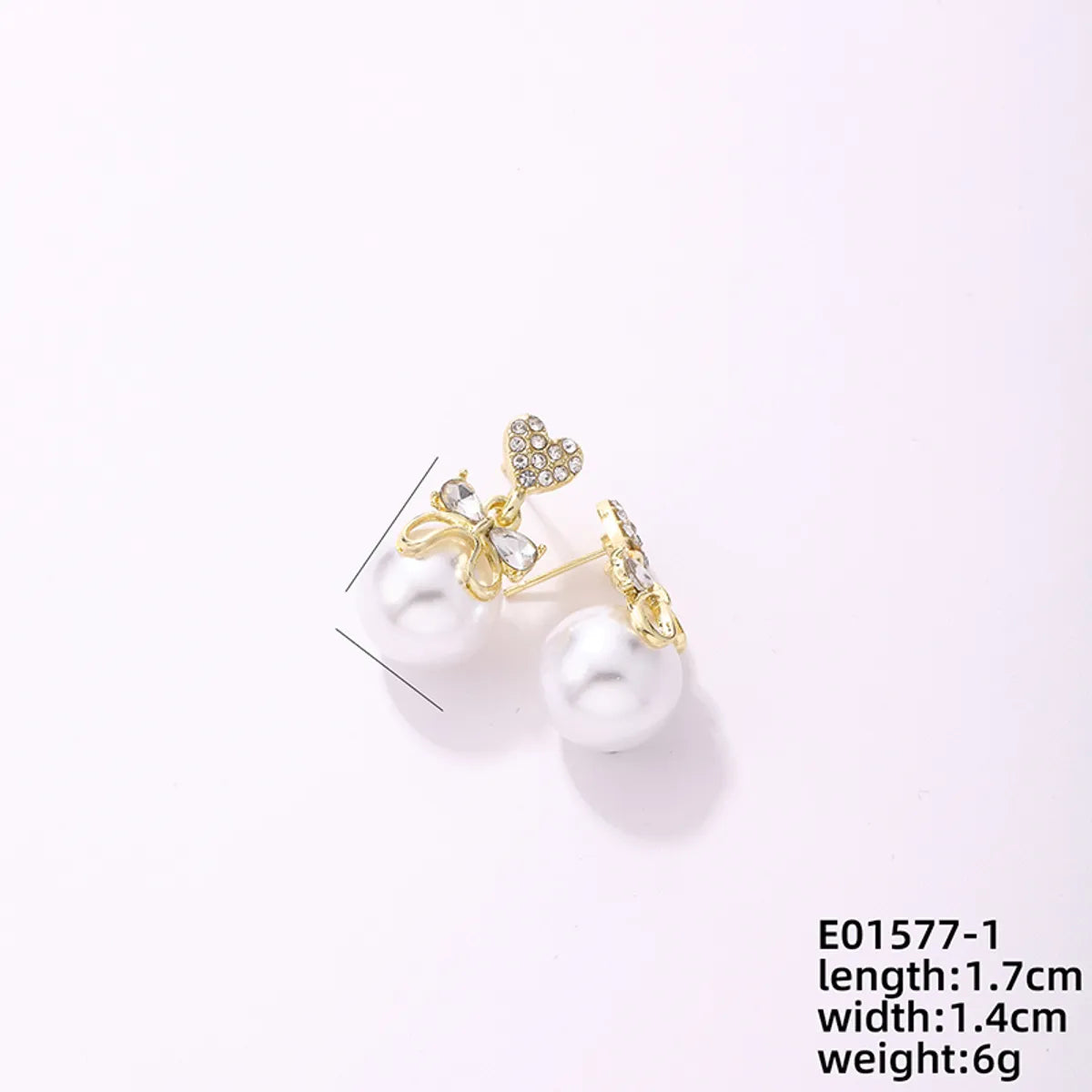 1 Piece Simple Style Heart Shape Bow Knot Plating Inlay Copper Pearl Zircon Gold Plated Ear Studs