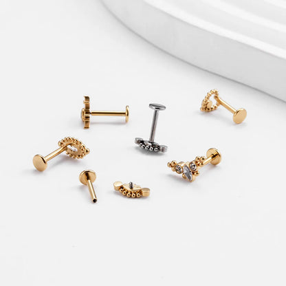 1 Piece Simple Style Heart Shape Crown Eye Inlaid Zircon Titanium Ear Studs