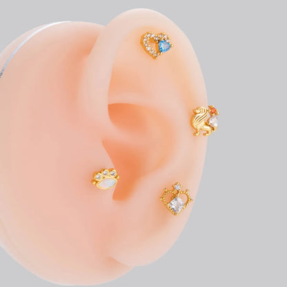 1 Piece Simple Style Heart Shape Crown Flower Inlay Titanium Alloy Zircon Ear Studs