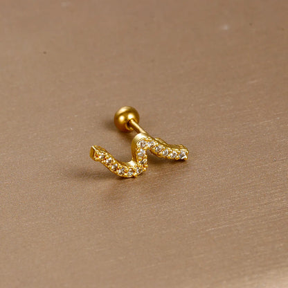 1 Piece Simple Style Heart Shape Crown Snake Plating Inlay Stainless Steel Zircon Cartilage Earrings