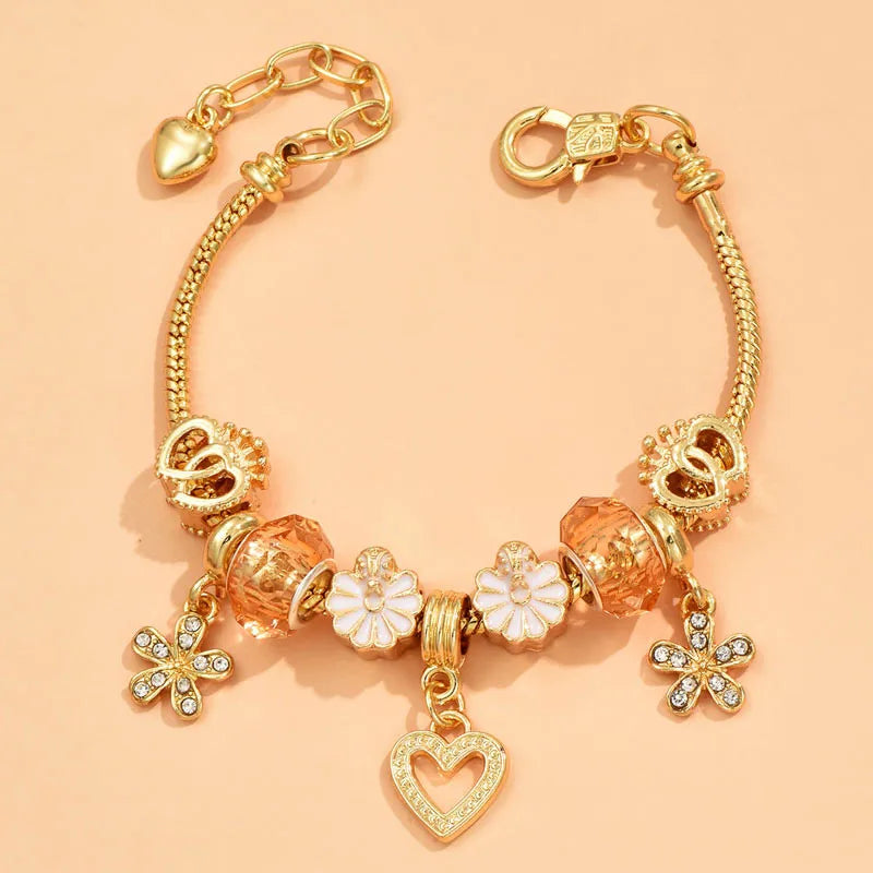 1 Piece Simple Style Heart Shape Flower Alloy Rhinestone Steel Women'S Bracelets