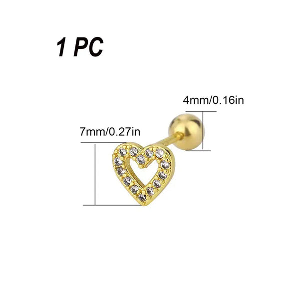 1 Piece Simple Style Heart Shape Inlay Copper Zircon 18K Gold Plated Ear Studs