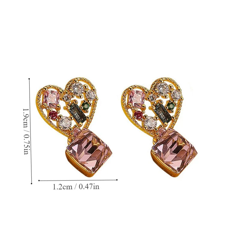 1 Piece Simple Style Heart Shape Plating Inlay Copper Zircon 18K Gold Plated Drop Earrings