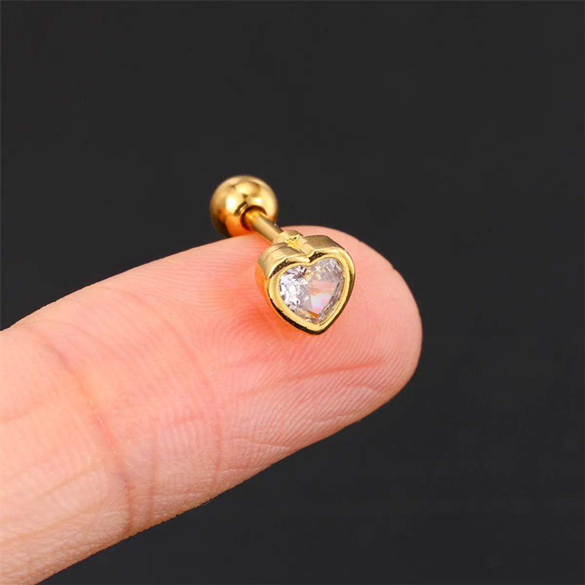 1 Piece Simple Style Heart Shape Plating Inlay Stainless Steel Copper Zircon White Gold Plated Ear Studs