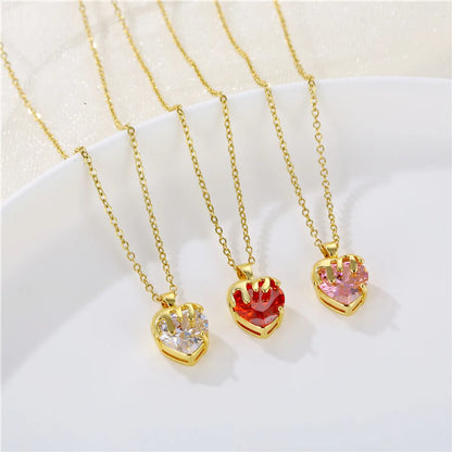 1 Piece Simple Style Heart Shape Stainless Steel Inlay Zircon Pendant Necklace