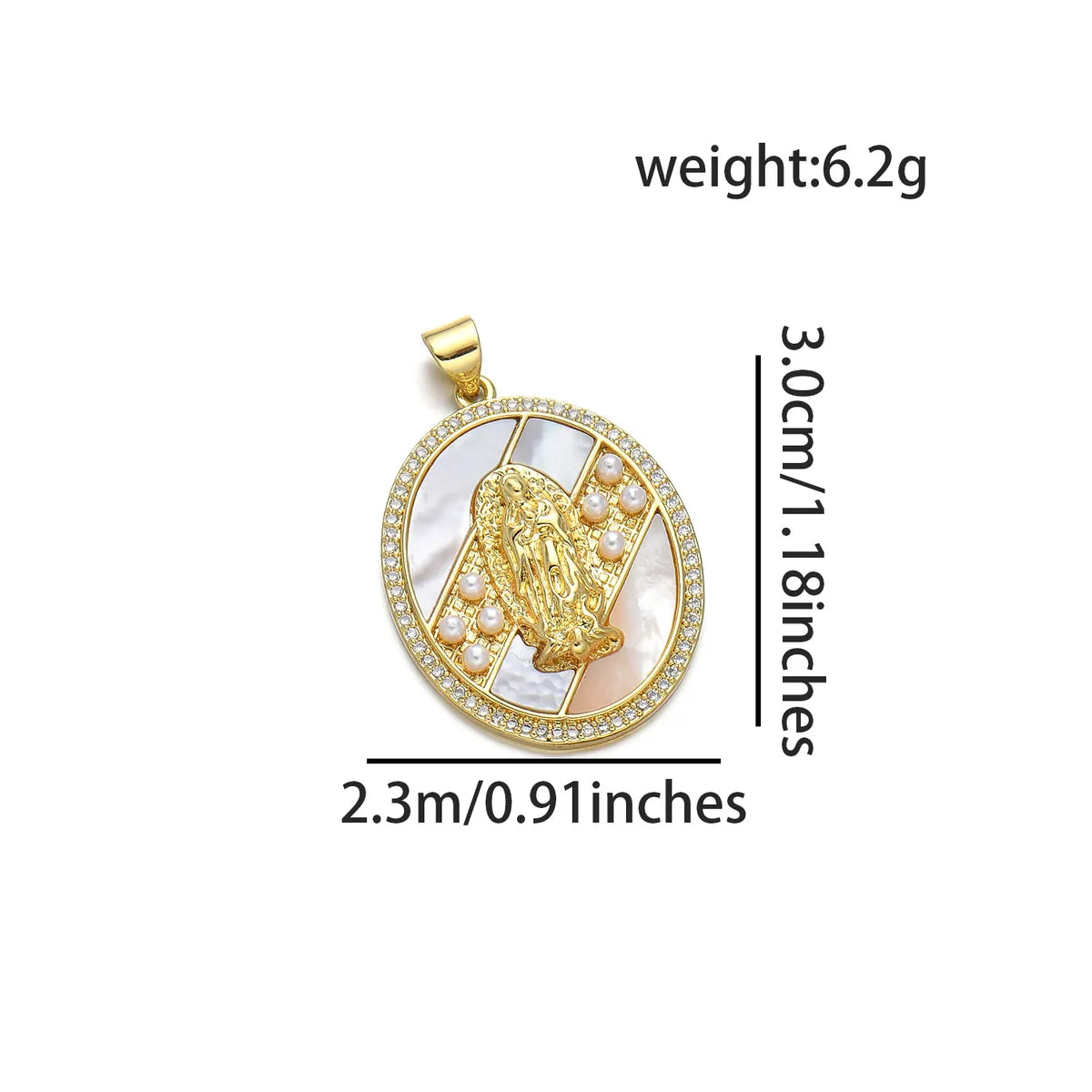 1 Piece Copper Pearl Shell Zircon 18K Gold Plated Human Heart Shape Pendant