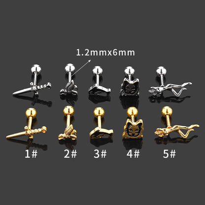 1 Piece Simple Style Human Sword Animal Plating Stainless Steel 14k Gold Plated Ear Studs