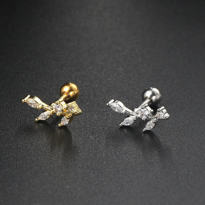 1 Piece Simple Style Leaf Inlay Copper Zircon Ear Studs