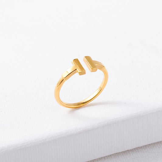 1 Piece Simple Style Letter Copper Plating Inlay Zircon Open Ring