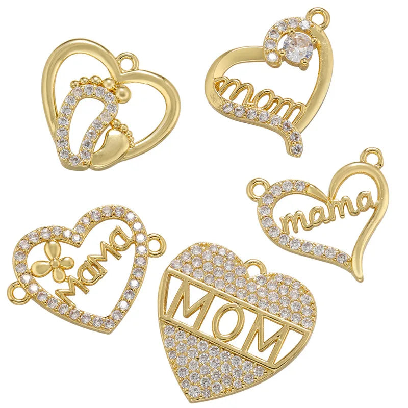 1 Piece Simple Style Letter Heart Shape Brass Plating Inlay Pendant Jewelry Accessories