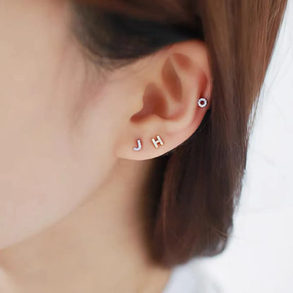 1 Piece Simple Style Letter Plating Inlay Sterling Silver Zircon White Gold Plated Ear Studs