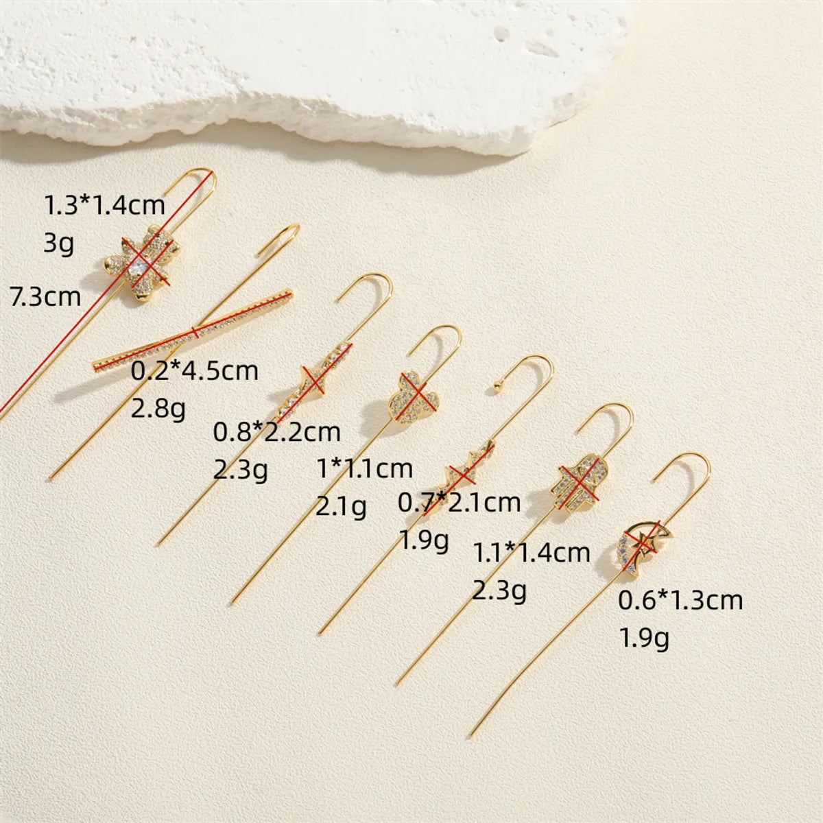 1 Piece Simple Style Moon Bear Plating Inlay Copper Zircon 14k Gold Plated Ear Hanging