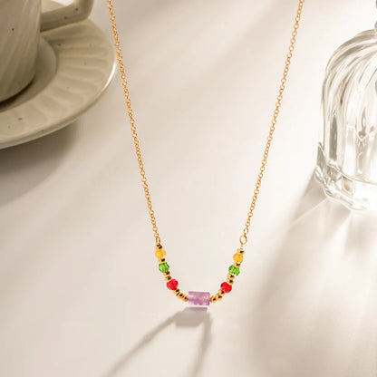 Wholesale Simple Style Multicolor Stainless Steel Beaded 18k Gold Plated Necklace