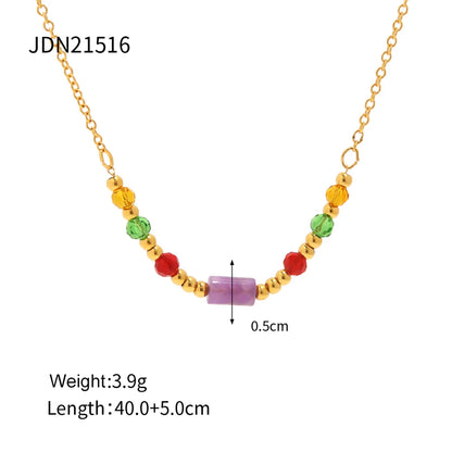 Wholesale Simple Style Multicolor Stainless Steel Beaded 18k Gold Plated Necklace