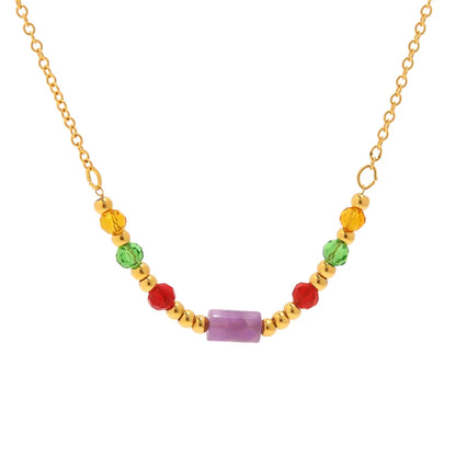 Wholesale Simple Style Multicolor Stainless Steel Beaded 18k Gold Plated Necklace