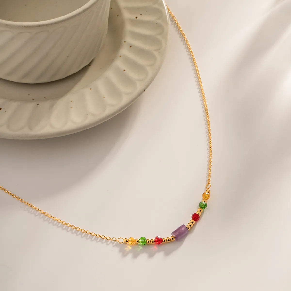 Wholesale Simple Style Multicolor Stainless Steel Beaded 18k Gold Plated Necklace