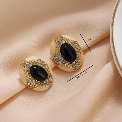 1 Piece Simple Style Oval Inlay Zinc Alloy Rhinestones Ear Studs