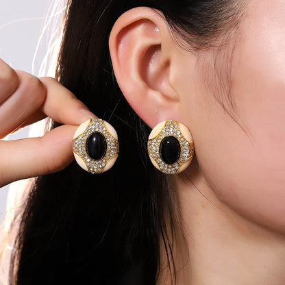 1 Piece Simple Style Oval Inlay Zinc Alloy Rhinestones Ear Studs