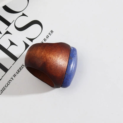 1 Piece Simple Style Oval Wood Inlay Lapis Lazuli Women'S Rings