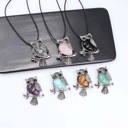 1 Piece Simple Style Owl Natural Stone Shell Plating Gem Necklace