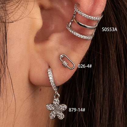 1 Piece Simple Style Paper Clip Flower Inlay Stainless Steel Copper Zircon Hoop Earrings