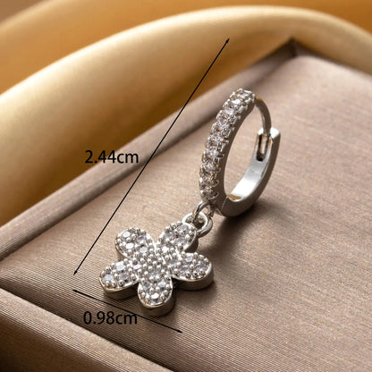 1 Piece Simple Style Paper Clip Flower Inlay Stainless Steel Copper Zircon Hoop Earrings