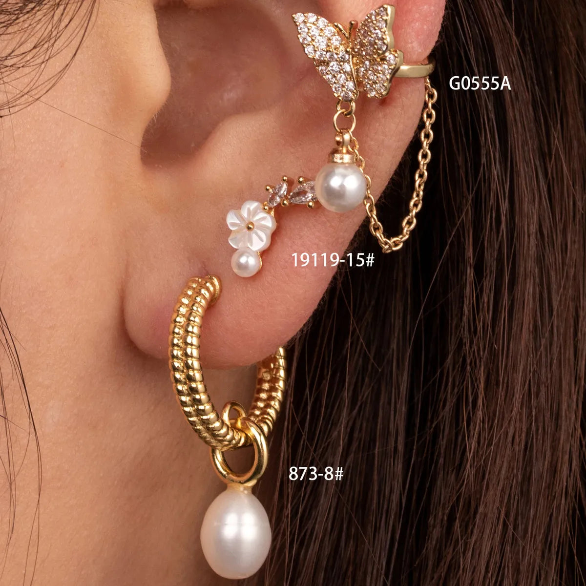 1 Piece Simple Style Pearl Flower Butterfly Inlay Stainless Steel Copper Pearl Zircon Ear Studs