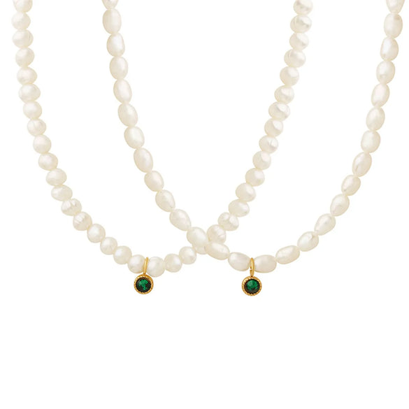 1 Piece Simple Style Round Freshwater Pearl Titanium Steel Plating Inlay Zircon Pendant Necklace