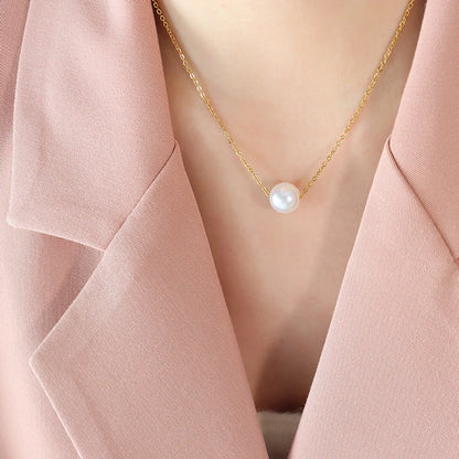 1 Piece Simple Style Round Imitation Pearl Titanium Steel Women's Necklace