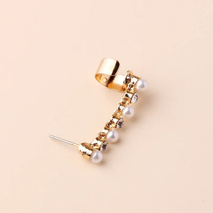 1 Piece Simple Style Round Plating Inlay Alloy Artificial Pearls Rhinestones 14k Gold Plated Ear Cuffs