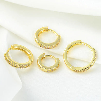 1 Piece Simple Style Round Plating Inlay Brass Zircon 18k Gold Plated Silver Plated Earrings