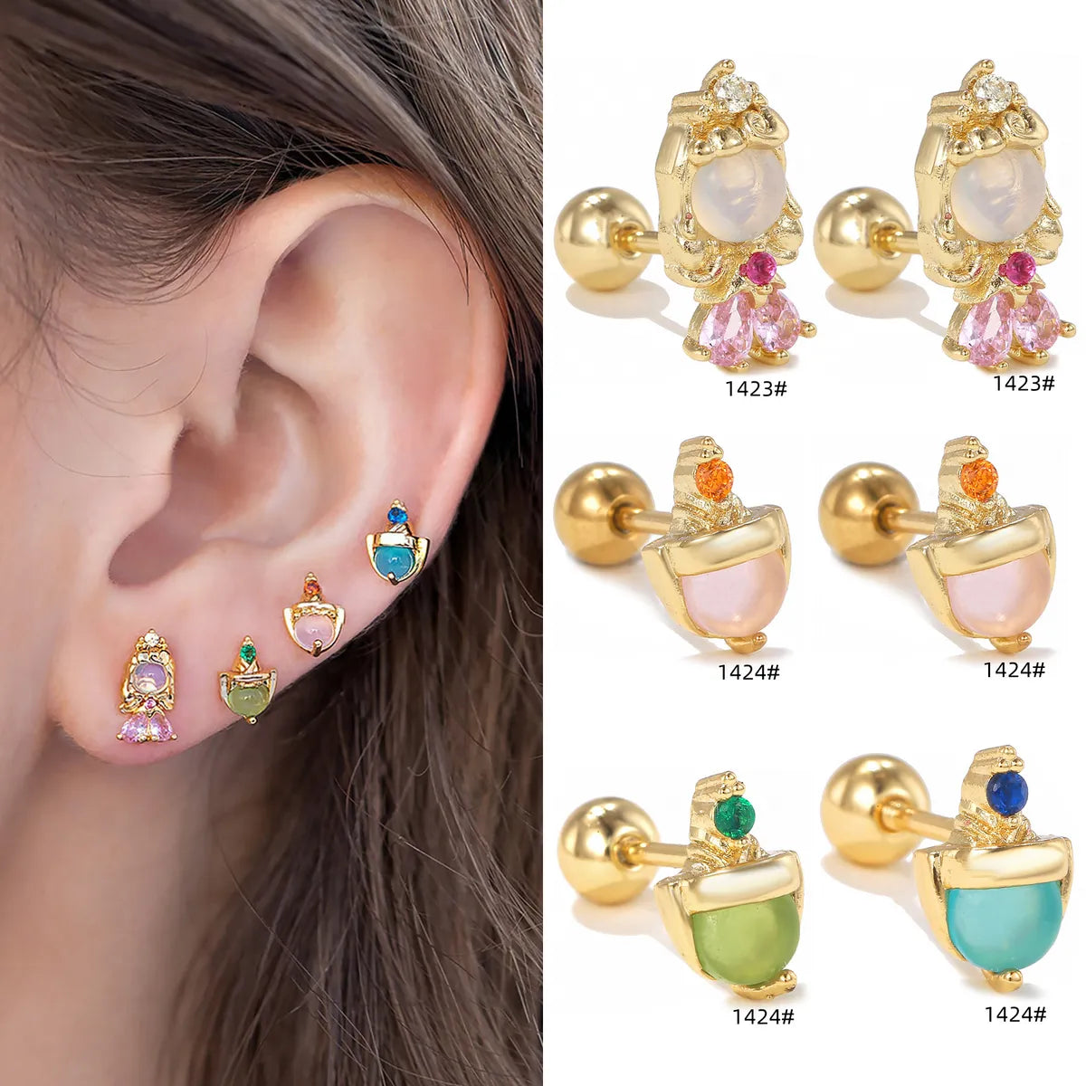 1 Piece Simple Style Round Plating Inlay Brass Zircon 18k Gold Plated White Gold Plated Ear Studs