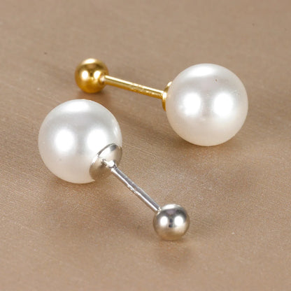 1 Piece Simple Style Round Plating Inlay Copper Pearl 18k Gold Plated Ear Studs