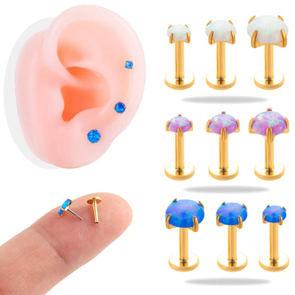 1 Piece Simple Style Round Plating Inlay Stainless Steel Opal Ear Studs