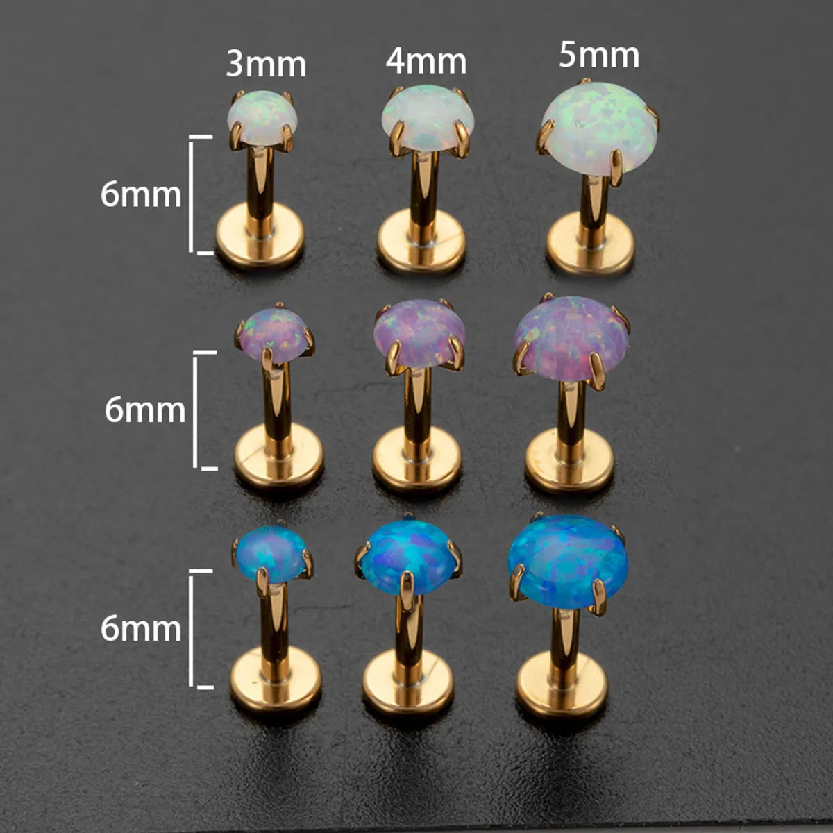 1 Piece Simple Style Round Plating Inlay Stainless Steel Opal Ear Studs