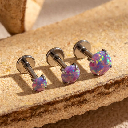 1 Piece Simple Style Round Plating Inlay Stainless Steel Opal Ear Studs