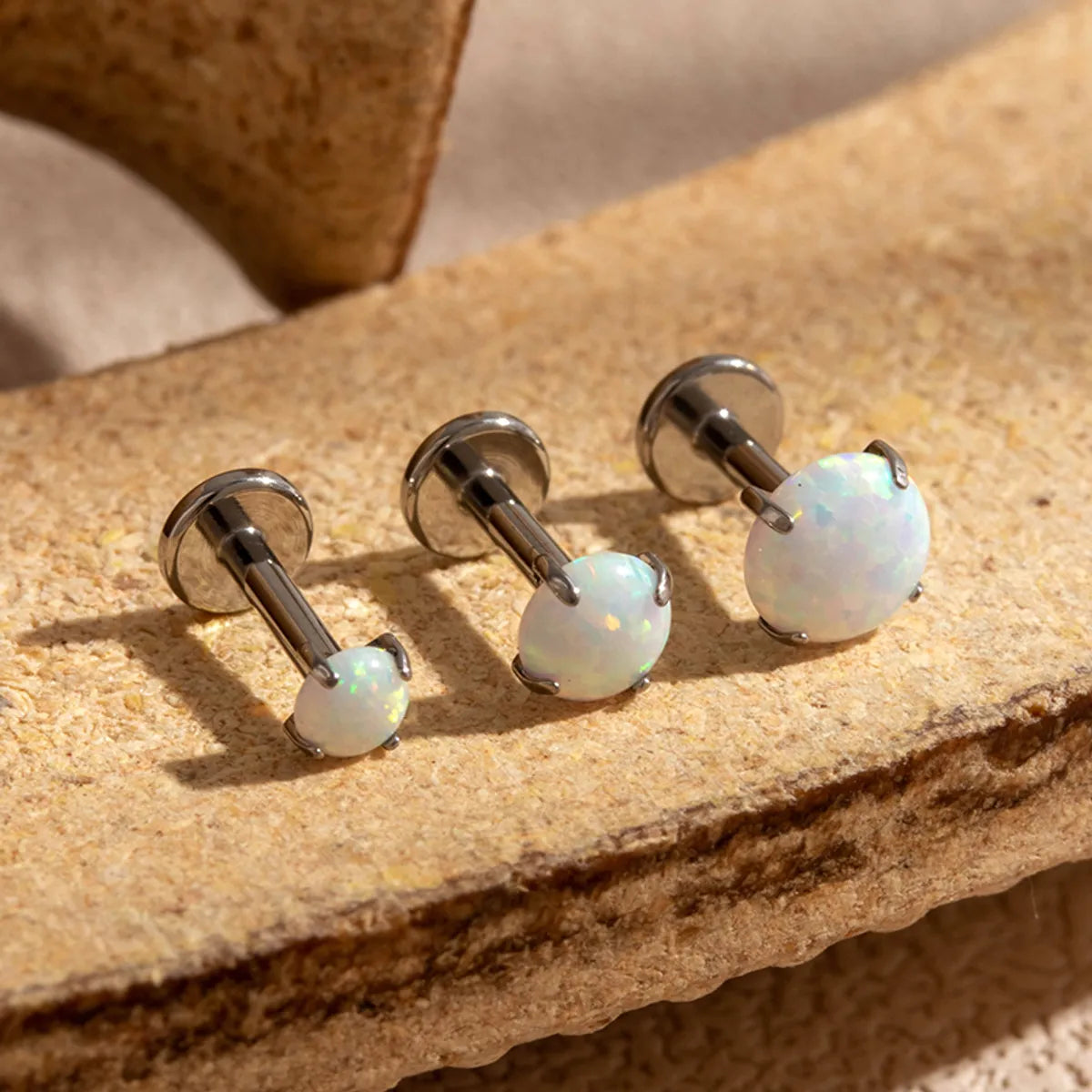 1 Piece Simple Style Round Plating Inlay Stainless Steel Opal Ear Studs