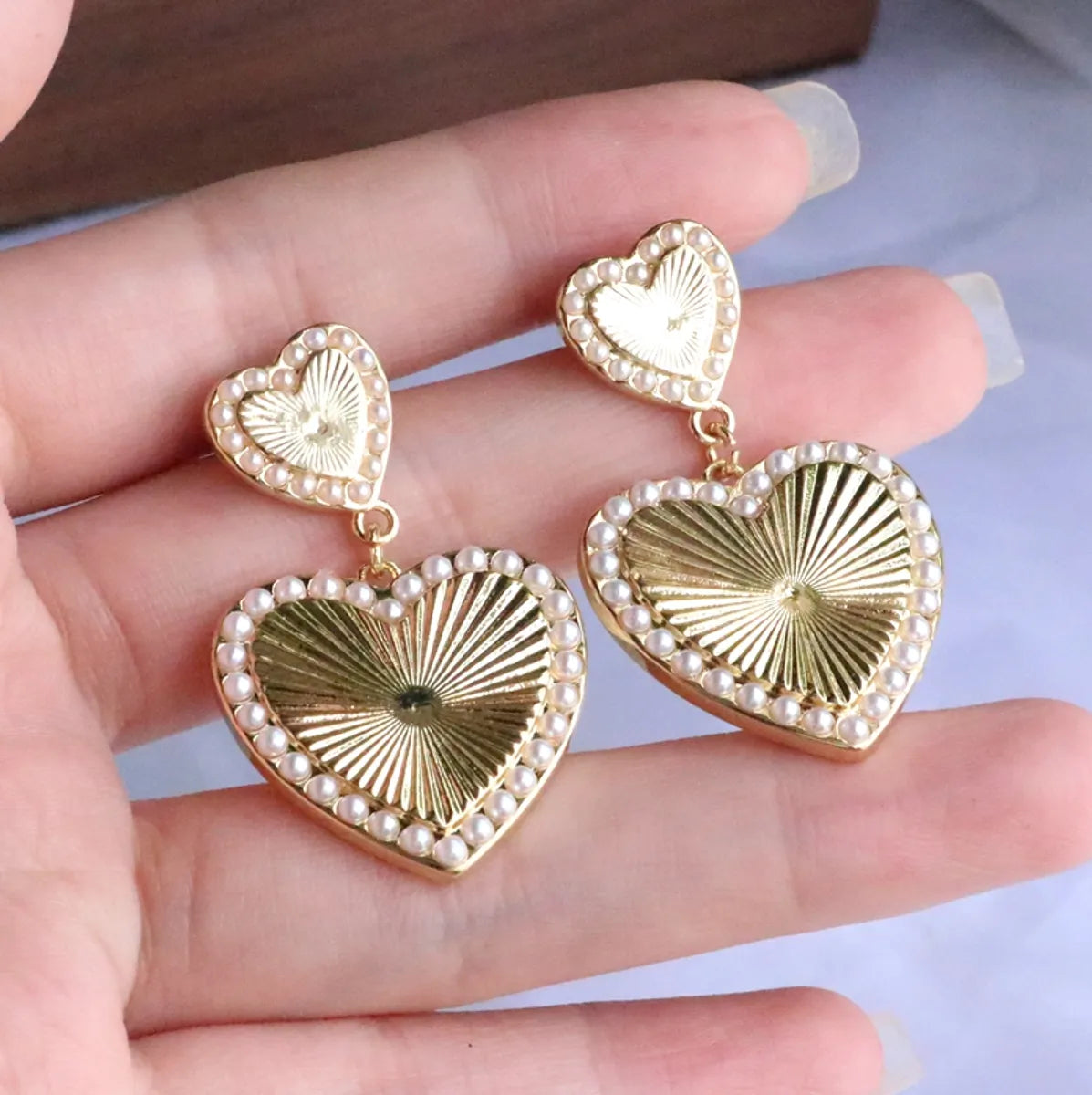 1 Piece Simple Style Shiny Heart Shape Plating Inlay Copper Pearl 18k Gold Plated Drop Earrings