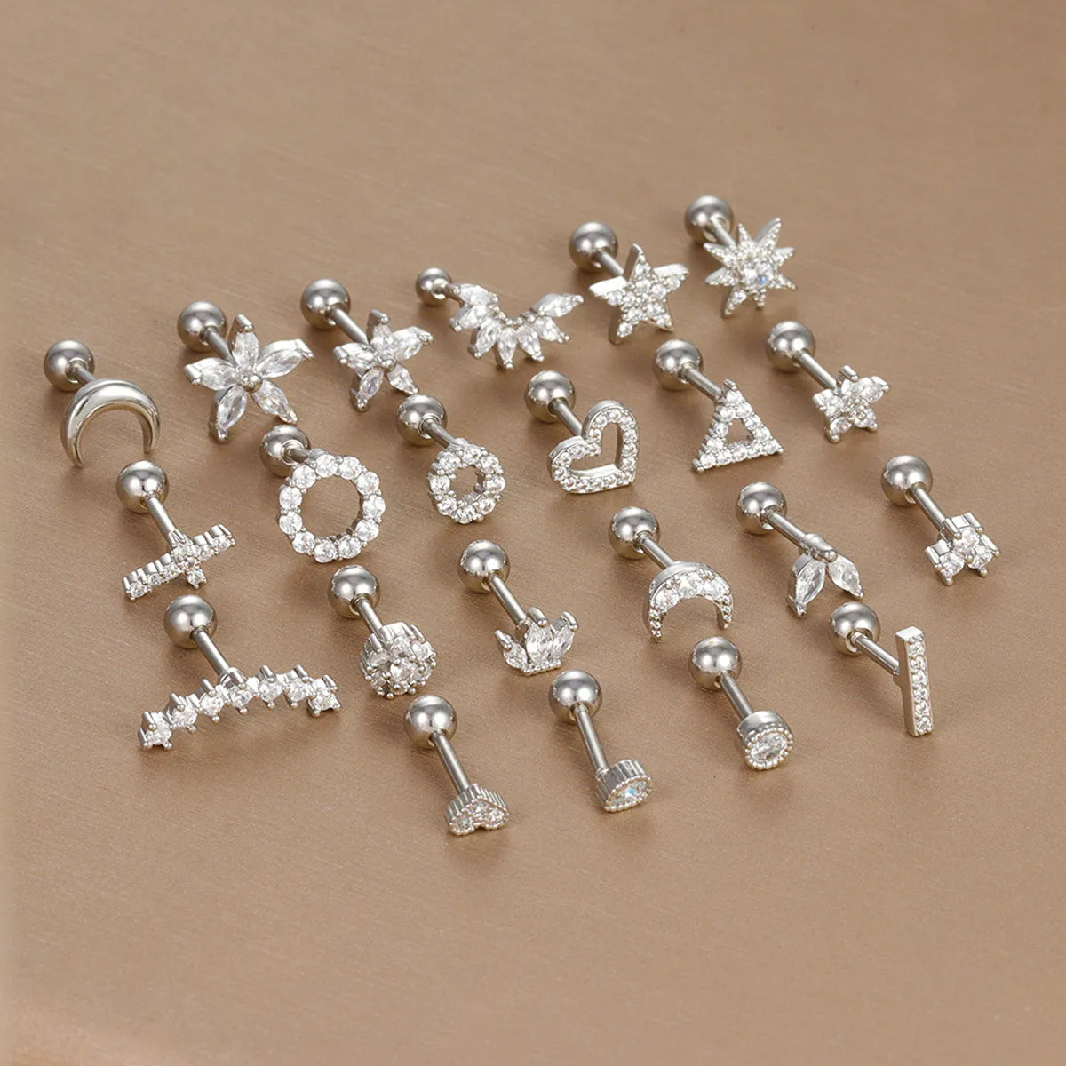 1 Piece Simple Style Shiny Moon Heart Shape Flower Plating Inlay Stainless Steel Zircon Ear Studs