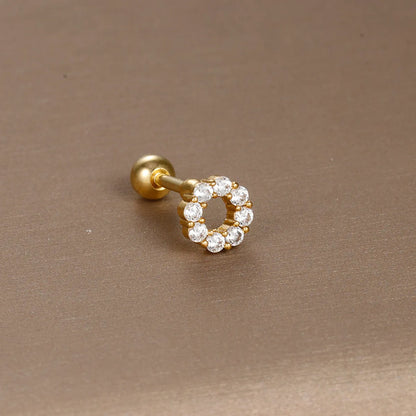 1 Piece Simple Style Shiny Moon Heart Shape Flower Plating Inlay Stainless Steel Zircon Ear Studs