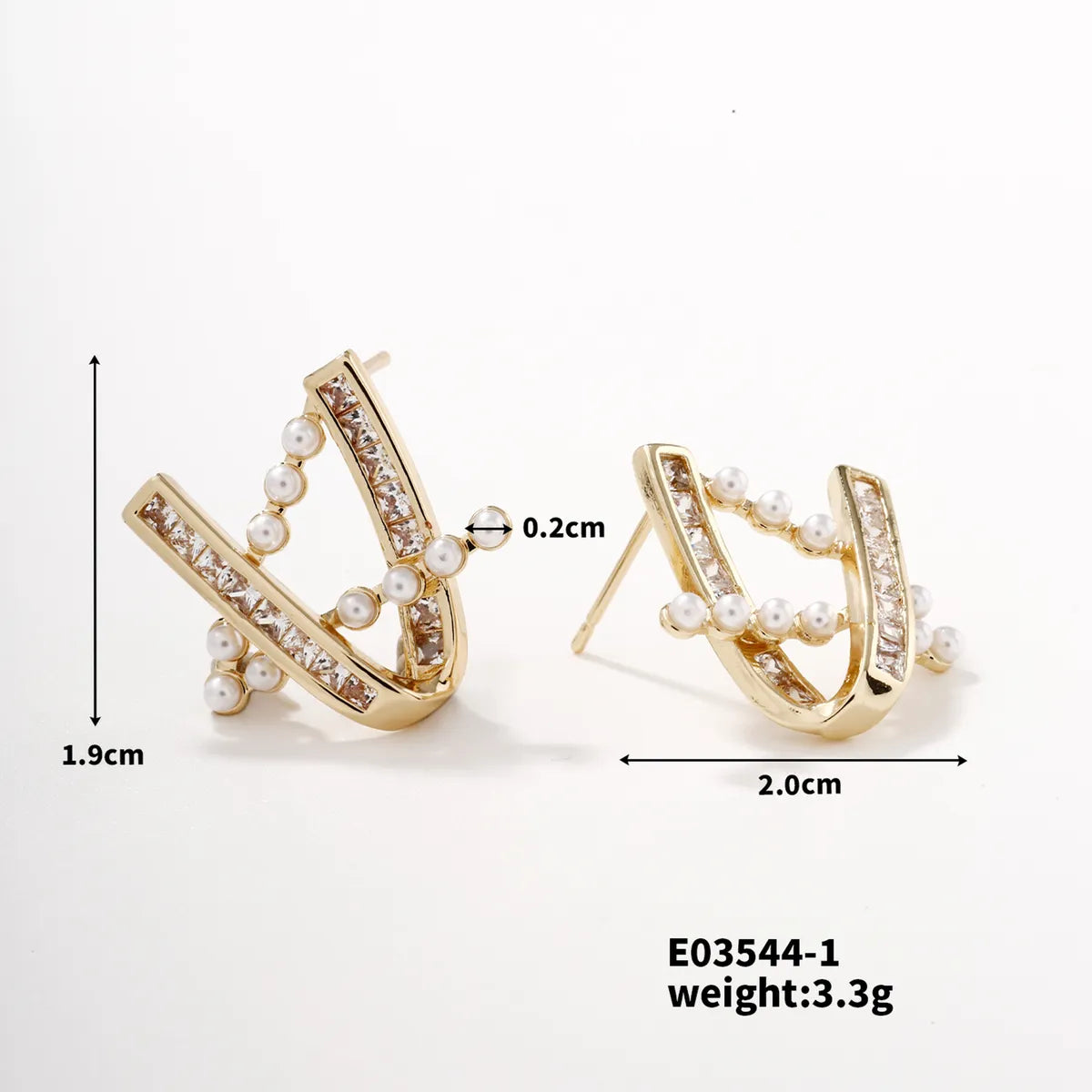 1 Piece Simple Style Shiny Solid Color Inlay Copper Pearl Zircon K Gold Plated Ear Studs