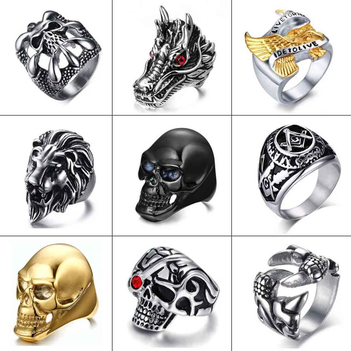 Simple Style Skull Eagle Titanium Steel Polishing Plating Inlay Zircon Men'S Rings