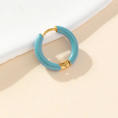 1 Piece Simple Style Solid Color Enamel Stainless Steel Earrings