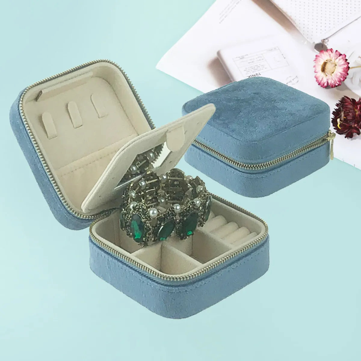 Simple Style Solid Color Flannel Jewelry Boxes