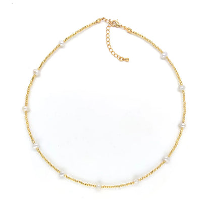 1 Piece Simple Style Solid Color Imitation Pearl Copper Necklace