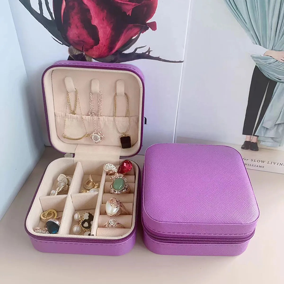 Simple Style Solid Color Leather Jewelry Boxes