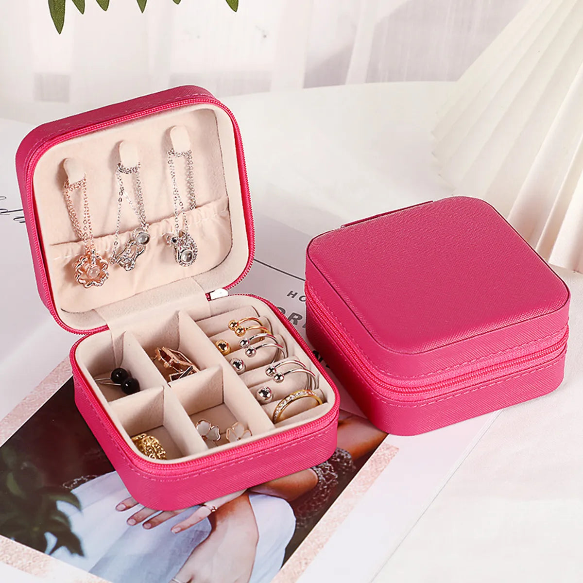 Simple Style Solid Color Leather Jewelry Boxes